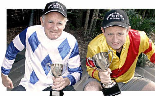 GIDDY-UP: Ballina Jockey Club chairman Robert Pitt (left) and Park Hotel licensee Andrew Sheridan gear up for the Byron Bay Cup. PHOTO: JANN BURMESTER GIDDY-UP: Ballina Jockey Club chairman Robert Pitt (left) and Park Hotel licensee Andrew Sheridan gear up for the Byron Bay Cup. PHOTO: JANN BURMESTER